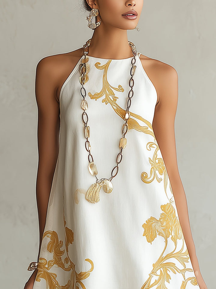Héloïse | Mini Vestido de Encaje Blanco con Patrón Dorado
