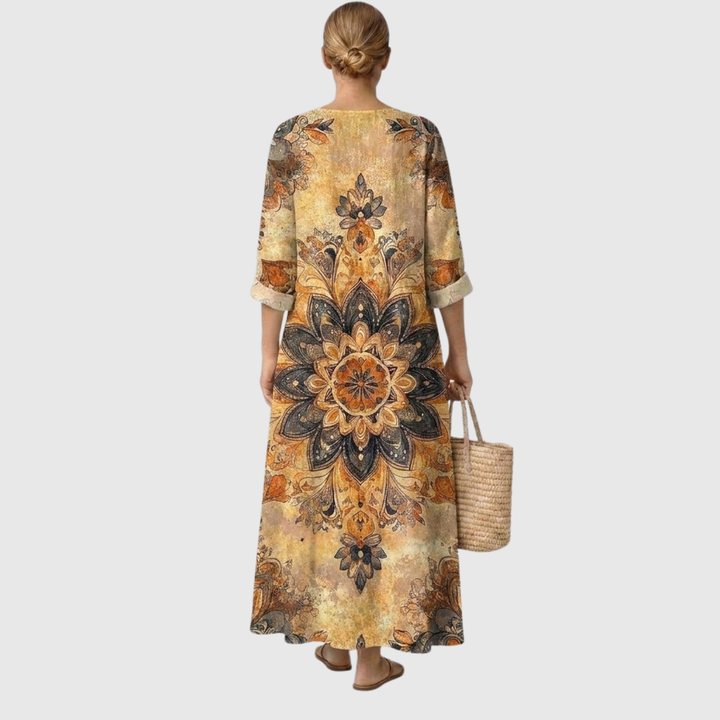 Vestido Dora con estampado de flores y elegancia natural
