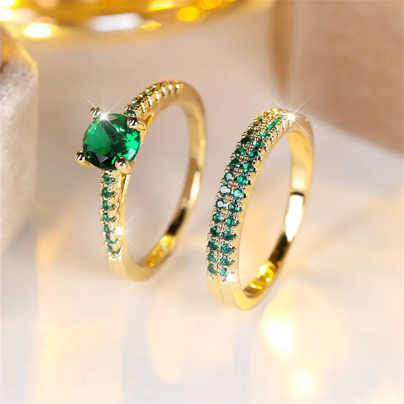 Conjunto de anillos Duo con Esmeralda en Oro