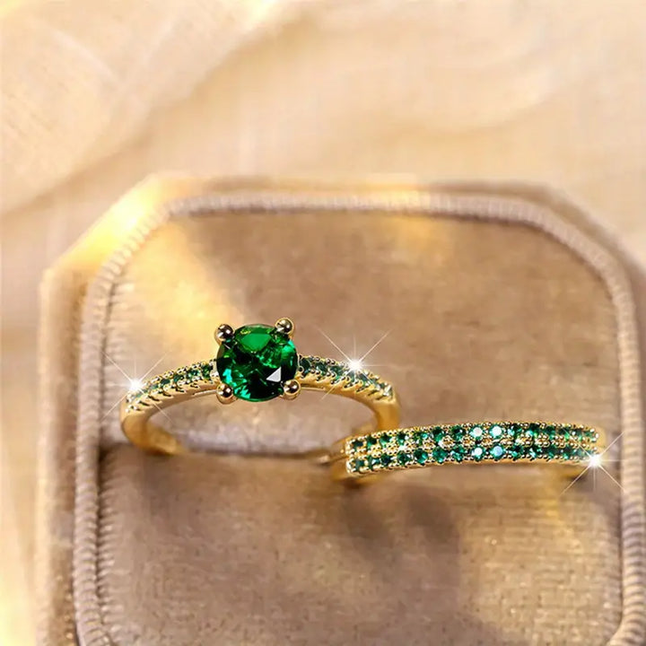Conjunto de anillos Duo con Esmeralda en Oro