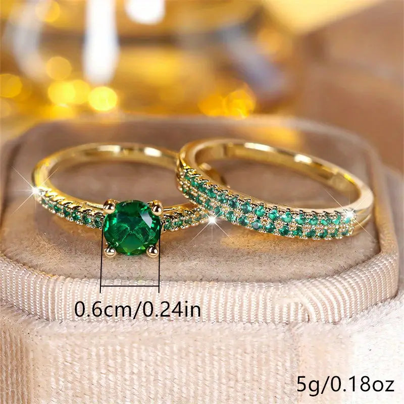 Conjunto de anillos Duo con Esmeralda en Oro