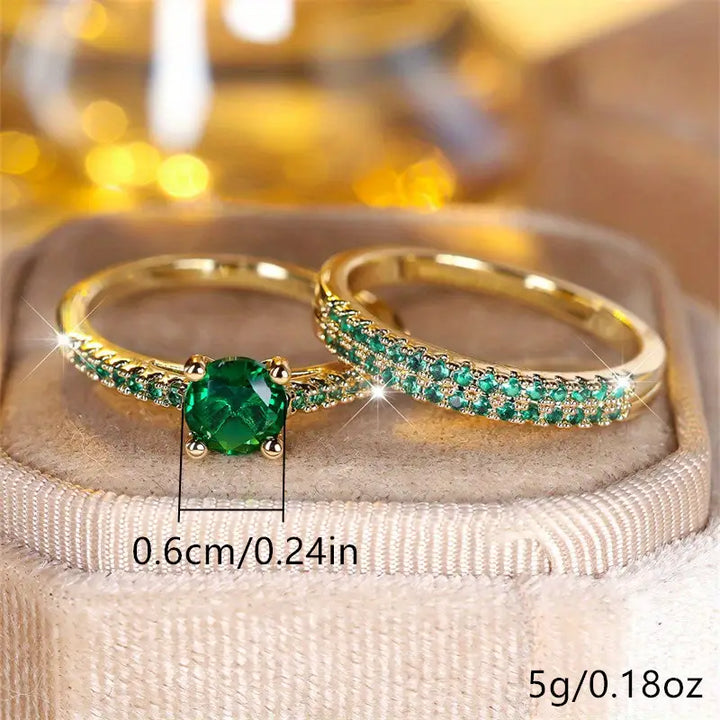 Conjunto de anillos Duo con Esmeralda en Oro