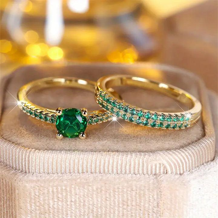 Conjunto de anillos Duo con Esmeralda en Oro