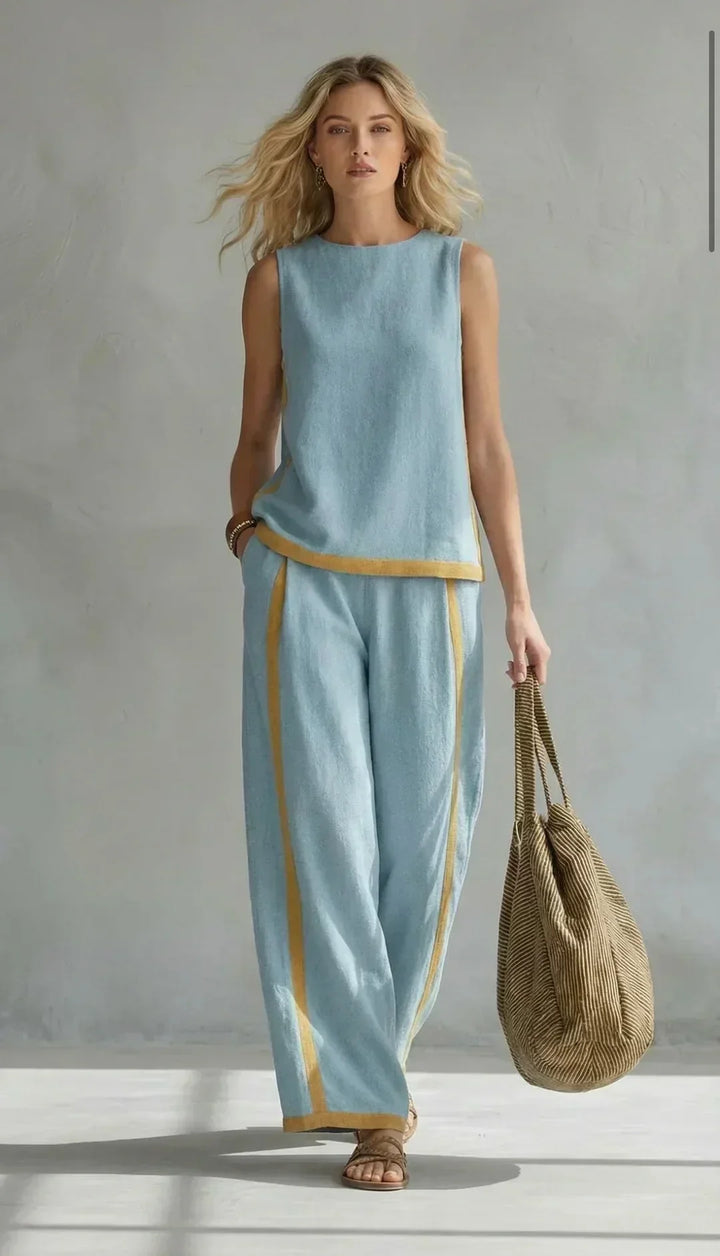 Ursula – Un conjunto chic y relajado de un chaleco y un pantalón con detalles bicolores