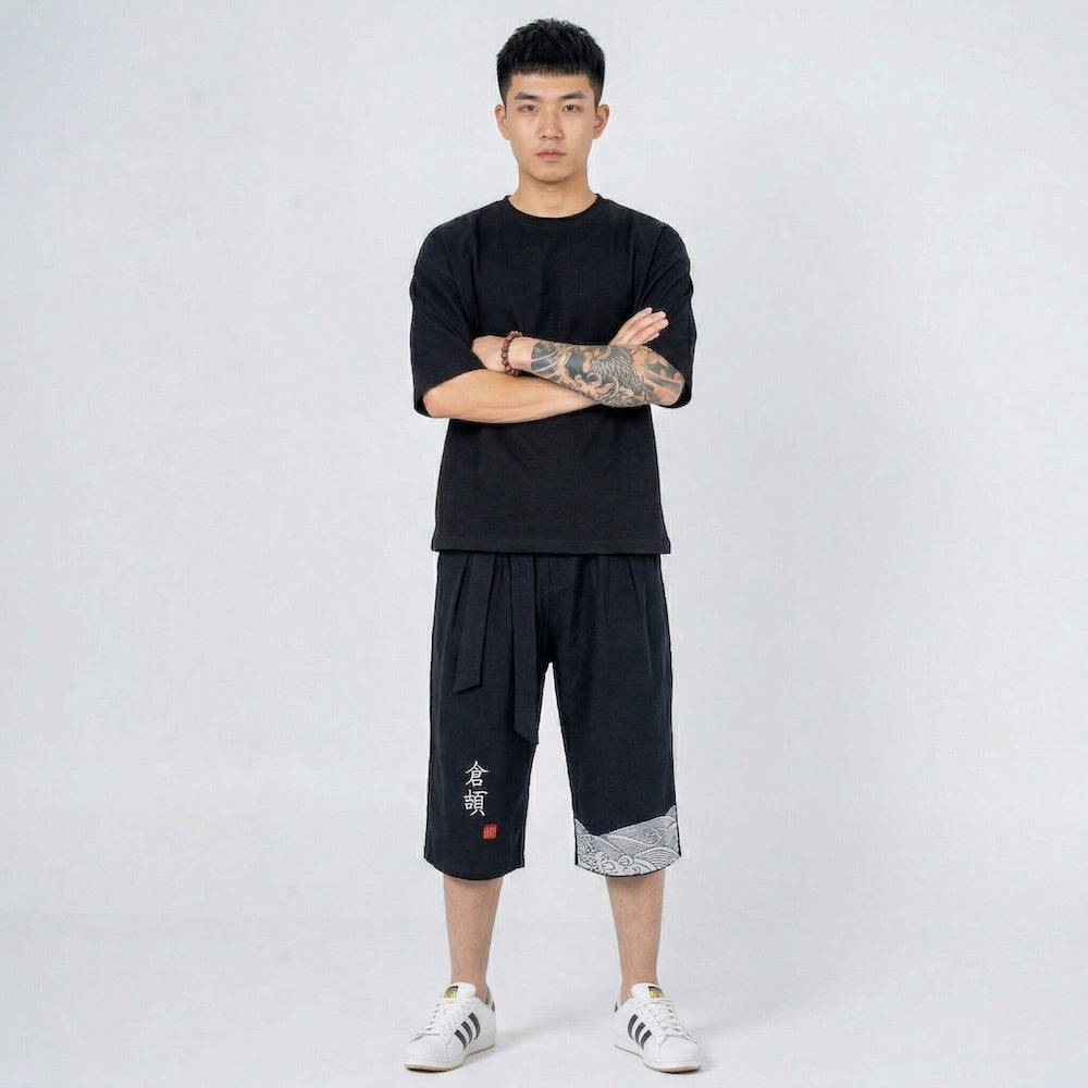 Taro - Pantalón cropped cómodo japonés