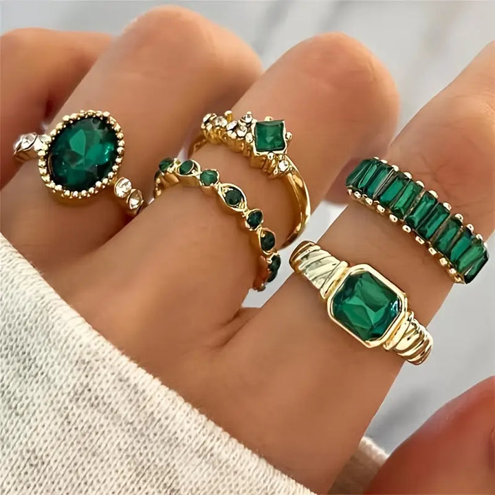 Conjunto de Anillos de Oro Esmeralda Exquisita Zarina