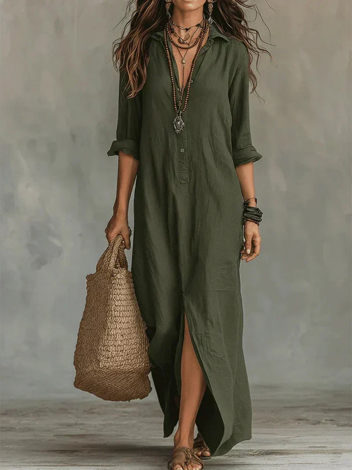 Céline™ | Vestido Maxi Amplio con Botones