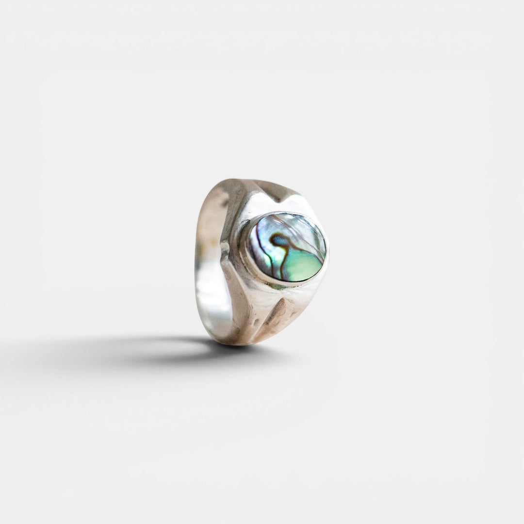 Gran Anillo Sello en Concha de Abulón en Plata Esterlina 925 - Anillo de Madreperla, Anillo Statement azul hecho a mano