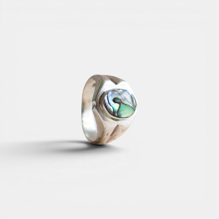 Gran Anillo Sello en Concha de Abulón en Plata Esterlina 925 - Anillo de Madreperla, Anillo Statement azul hecho a mano
