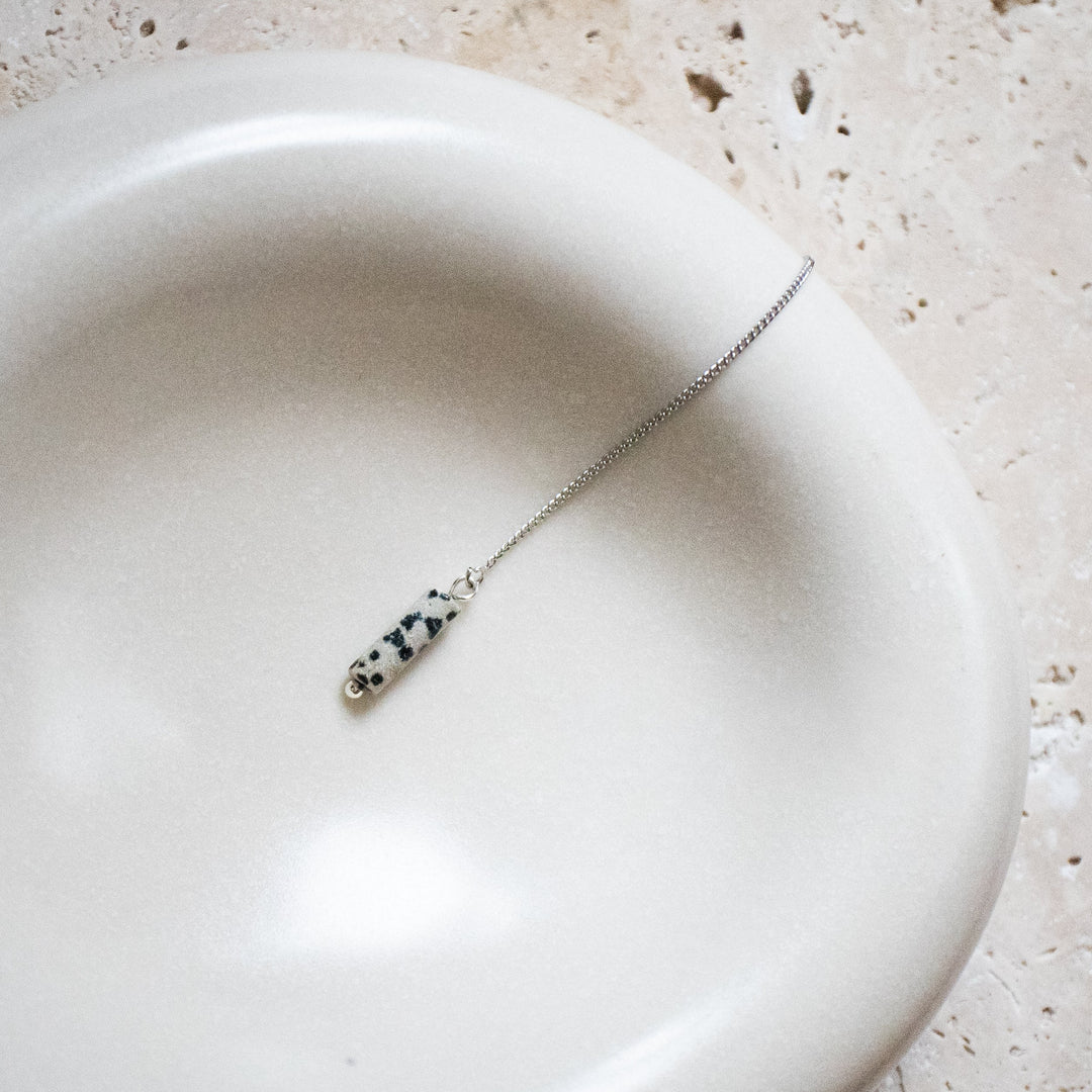 Pendientes threader en filigrana con Jaspe Dalmatien – Plata de Ley 925, hecho a mano