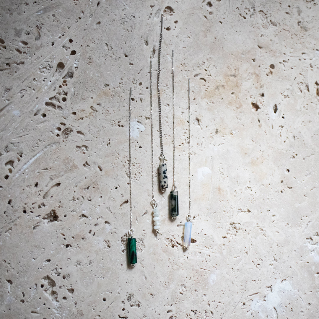 Pendientes threader en filigrana con Jaspe Dalmatien – Plata de Ley 925, hecho a mano