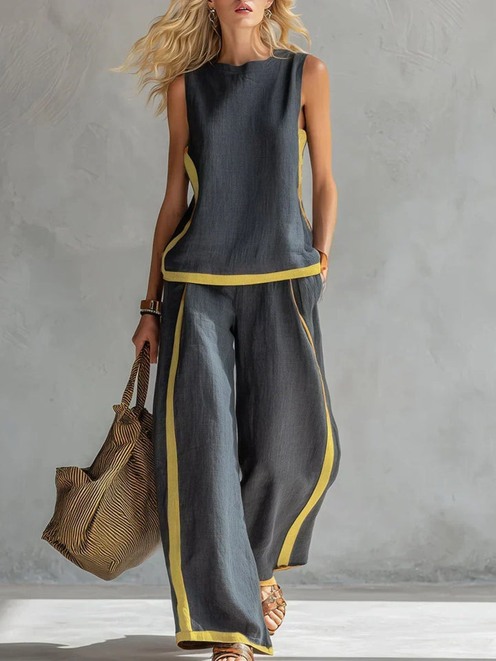 Ursula – Un conjunto chic y relajado de un chaleco y un pantalón con detalles bicolores