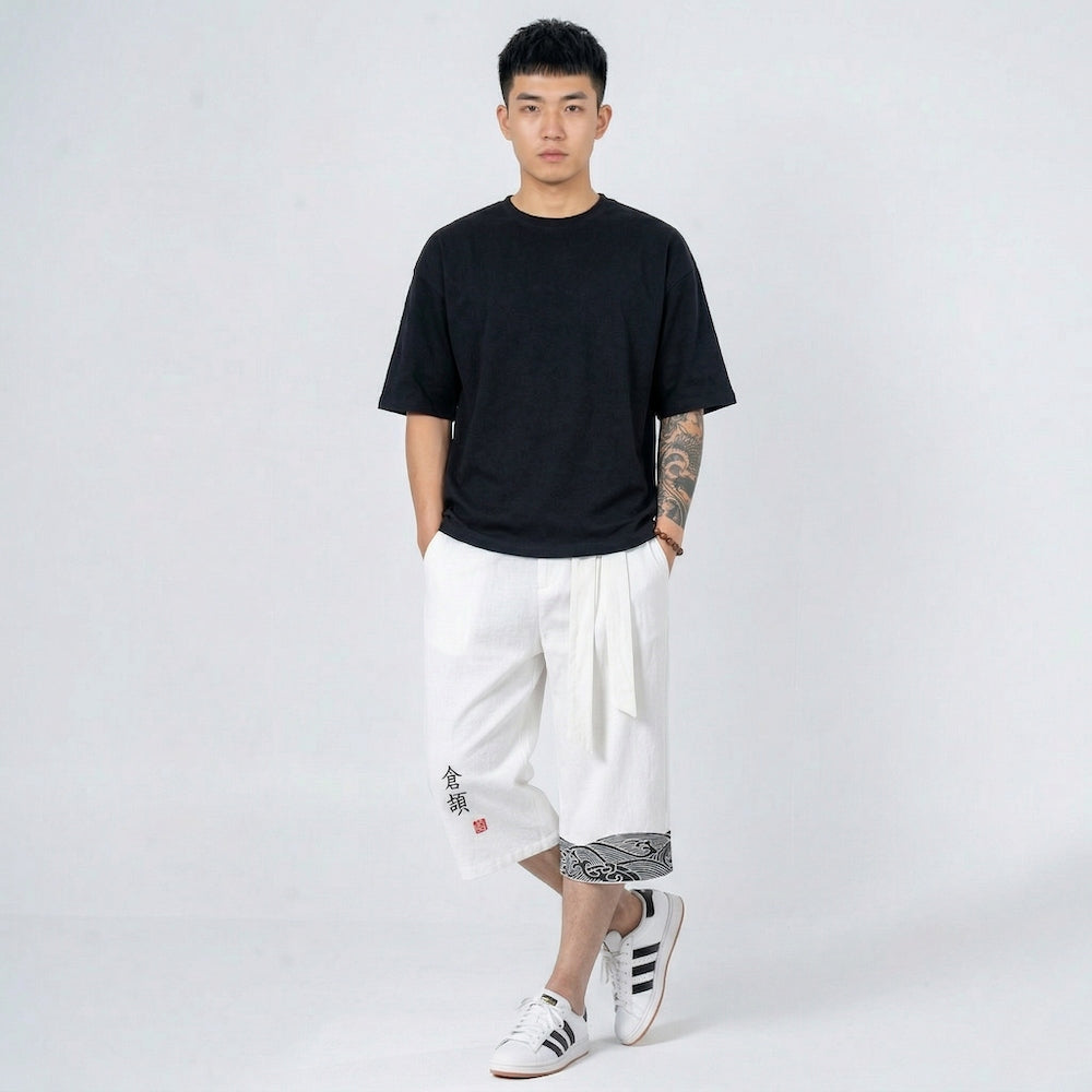 Taro - Pantalón cropped cómodo japonés