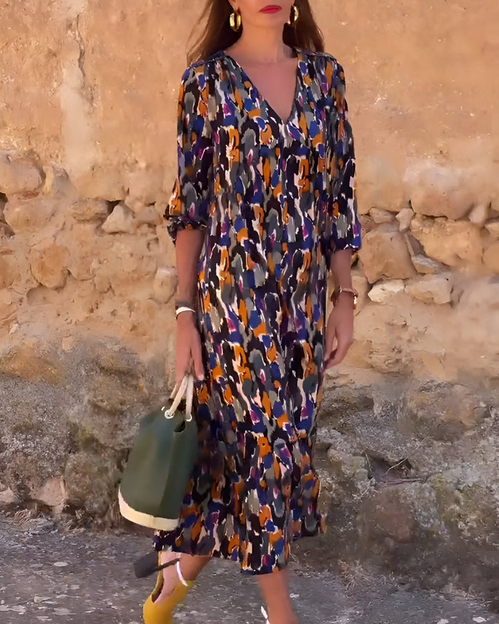 Anaëlle™ | Vestido Retro Impreso con Escote en V