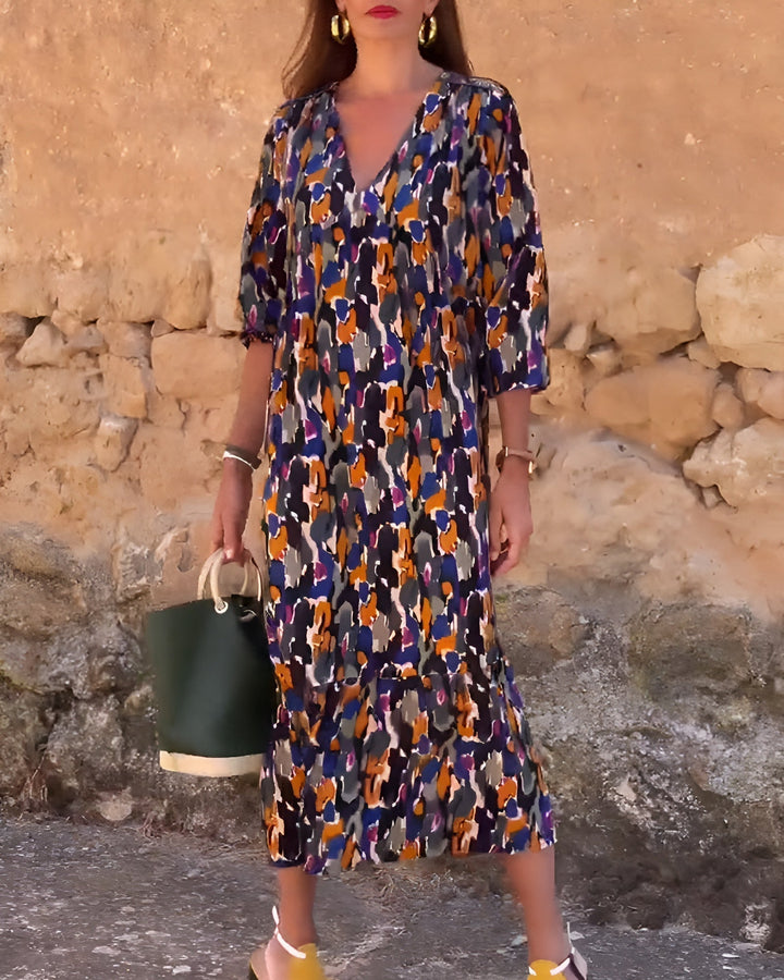 Anaëlle™ | Vestido Retro Impreso con Escote en V