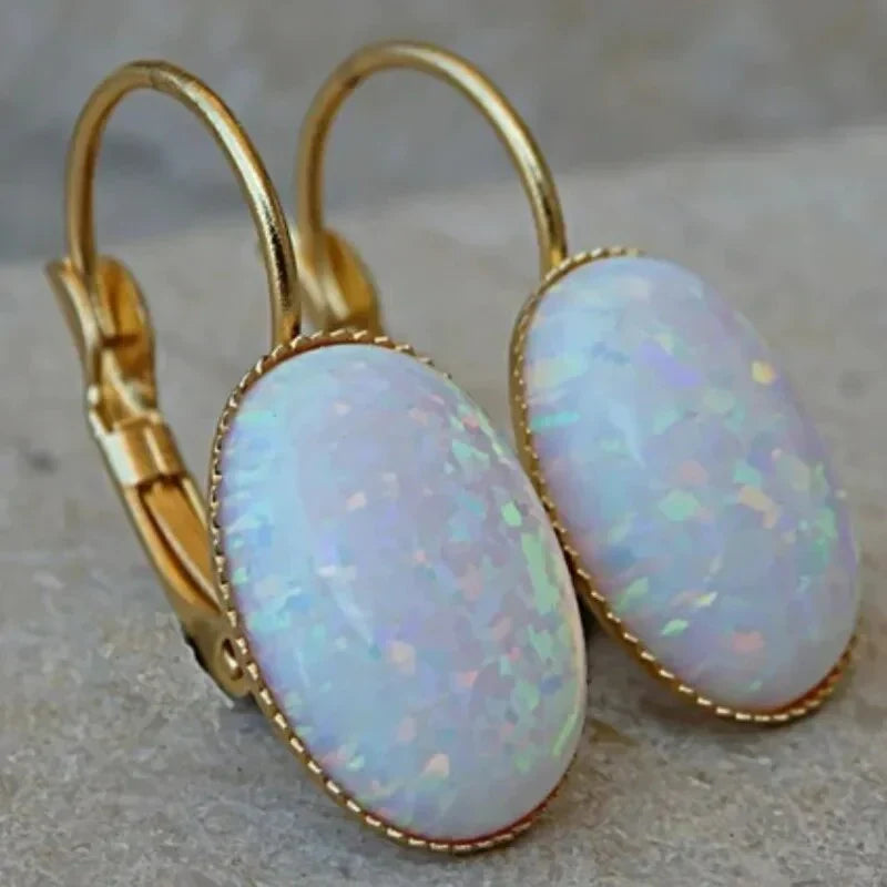 Pendientes Vintage de Ópalo Blanco y Oro