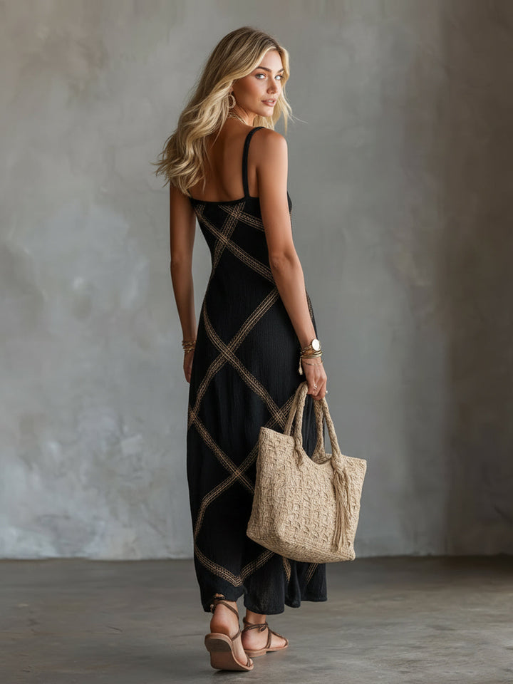 Vittoria – Vestido Geométrico Negro Camel