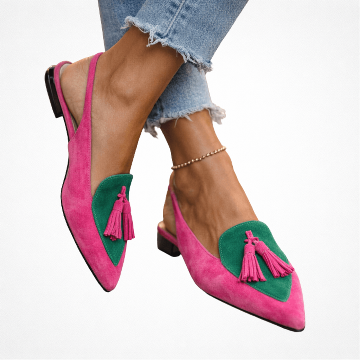Nexoria - Mules Bicolores Elegantes para Mujeres con Pompones de Moda