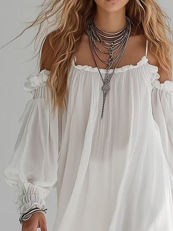 Mélusine | Mini Vestido Bohemio con Hombros Descubiertos