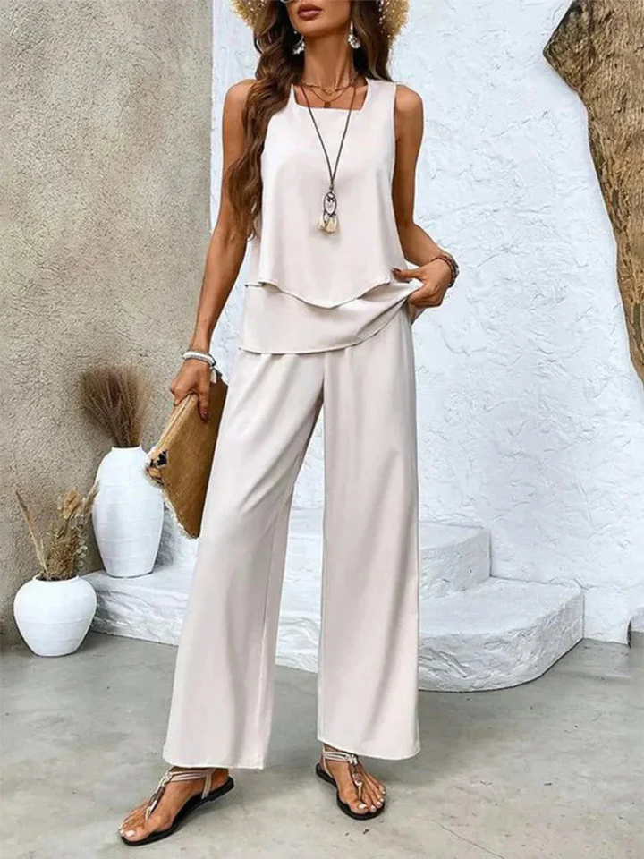 Ovelynra™ | Top sin mangas y pantalones de pierna ancha