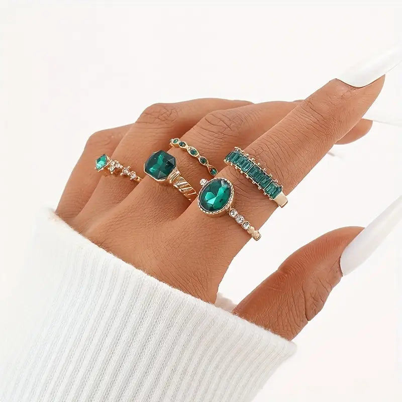 Conjunto de Anillos de Oro Esmeralda Exquisita Zarina