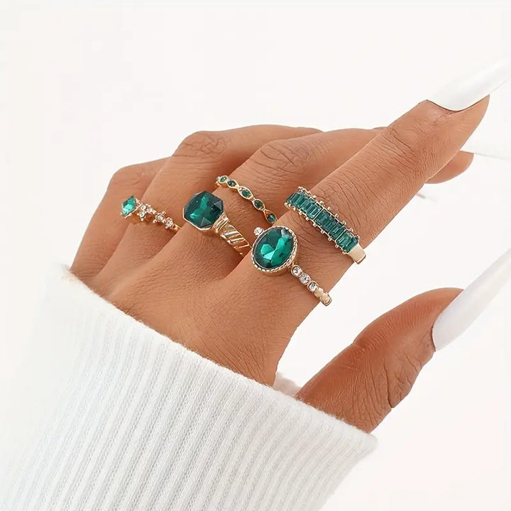 Conjunto de Anillos de Oro Esmeralda Exquisita Zarina