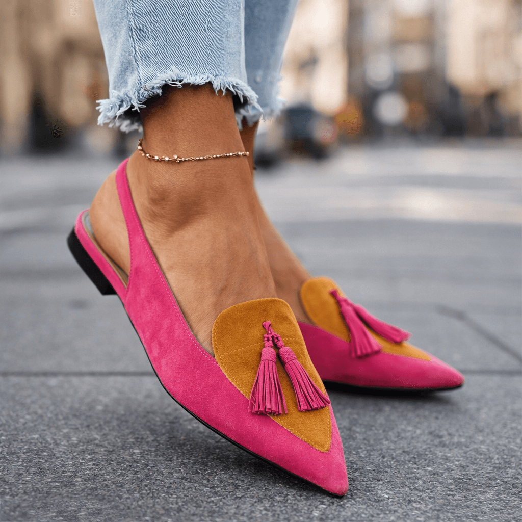 Nexoria - Mules Bicolores Elegantes para Mujeres con Pompones de Moda