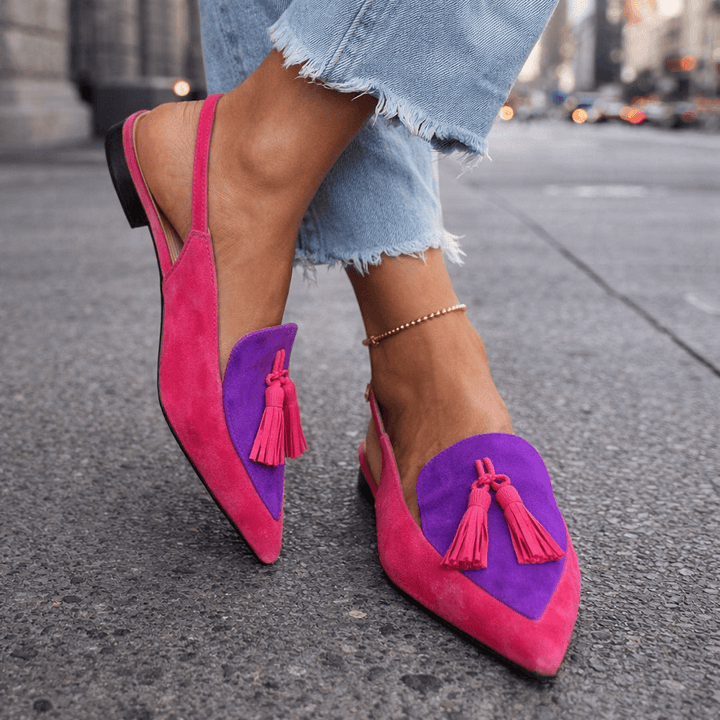 Nexoria - Mules Bicolores Elegantes para Mujeres con Pompones de Moda