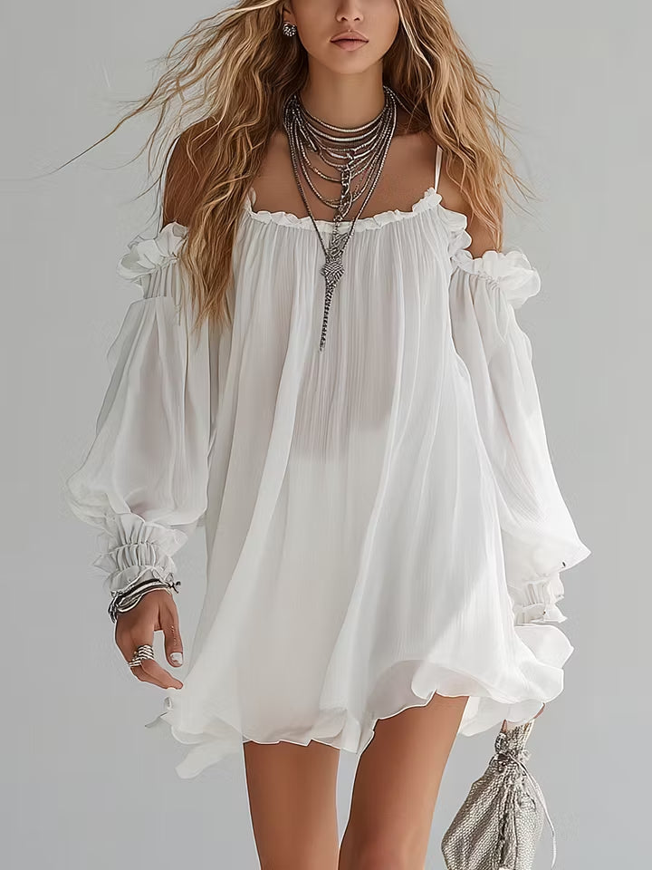 Mélusine | Mini Vestido Bohemio con Hombros Descubiertos