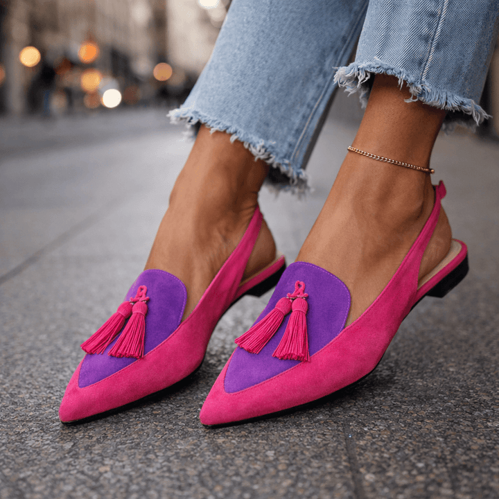 Nexoria - Mules Bicolores Elegantes para Mujeres con Pompones de Moda