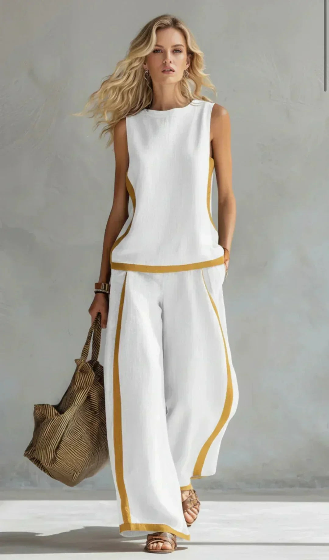 Ursula – Un conjunto chic y relajado de un chaleco y un pantalón con detalles bicolores