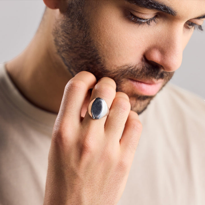 Gran anillo de sello ovalado en plata esterlina 925 | Anillo de sello en forma de ojo, hecho a mano