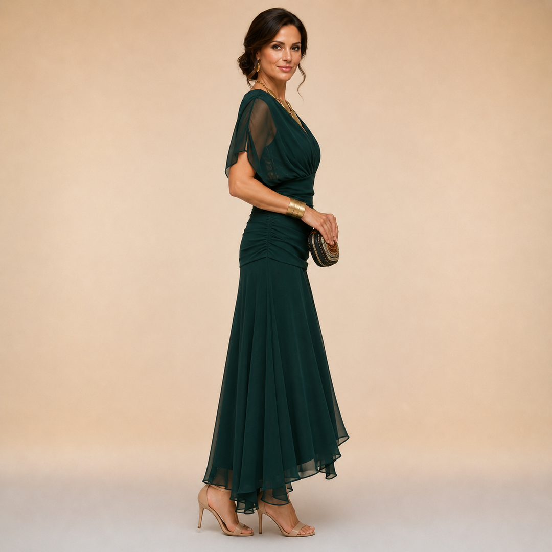 Emma | Vestido largo asimétrico con escote drapeado