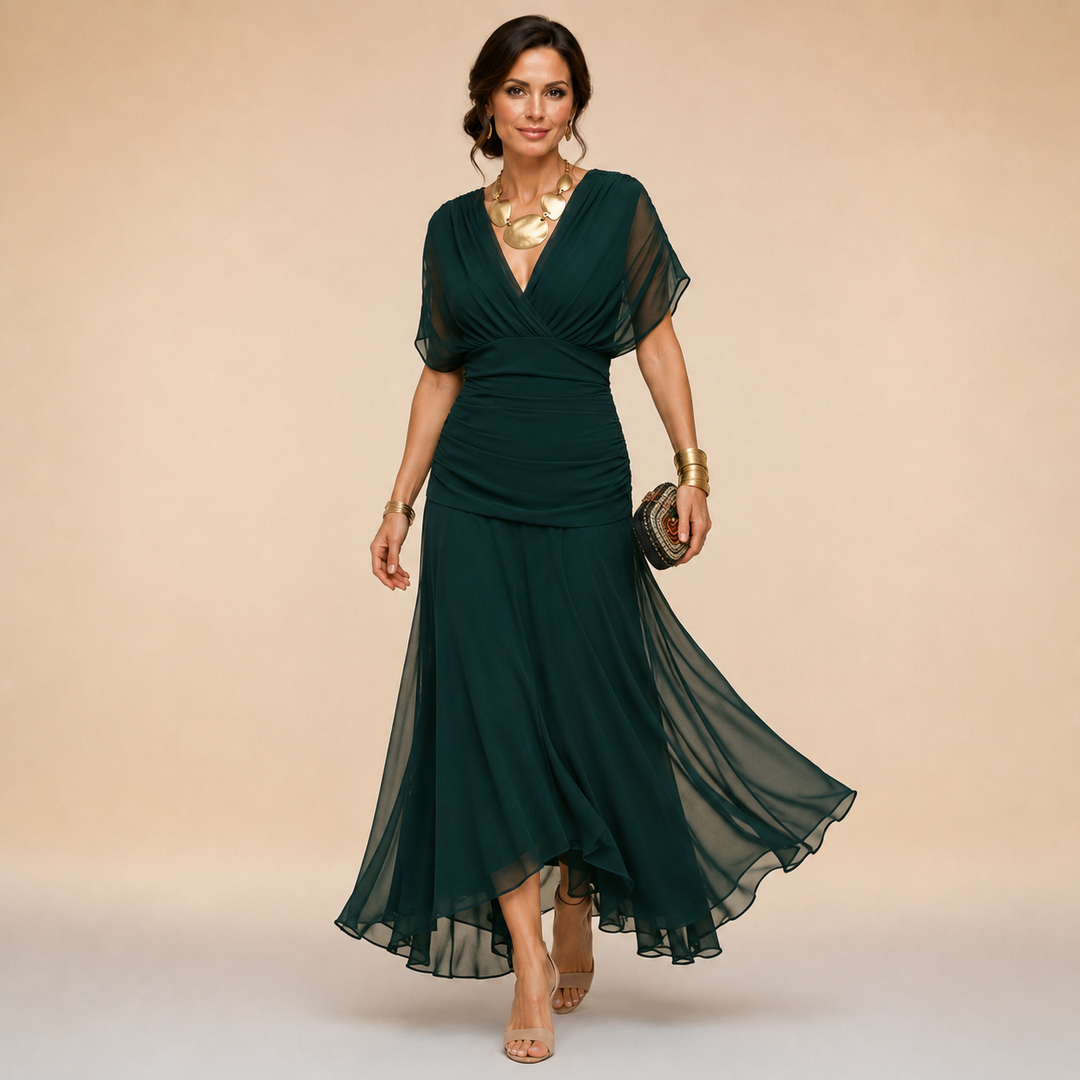 Emma | Vestido largo asimétrico con escote drapeado