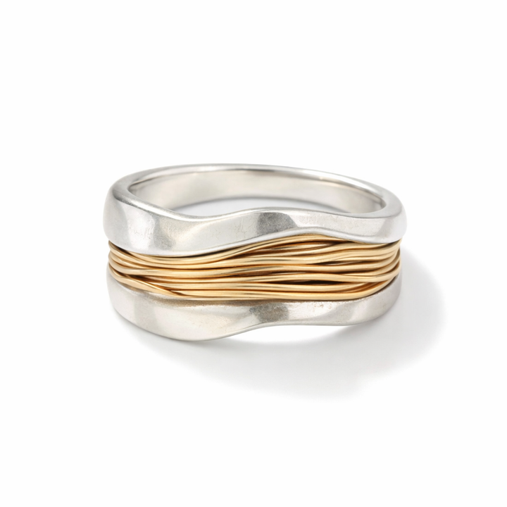 Intrecciato - Anillo de plata con hilo de oro