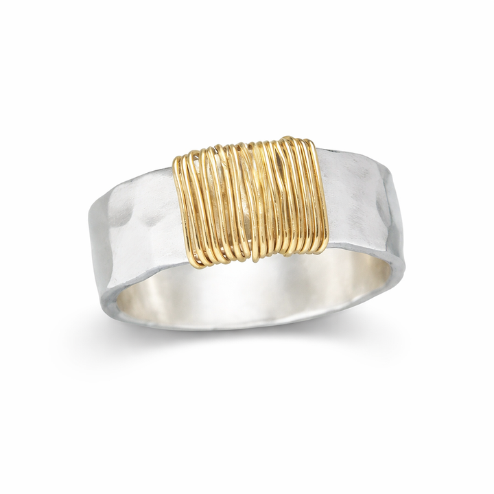 Anillo de oro vintage con hilos de plata
