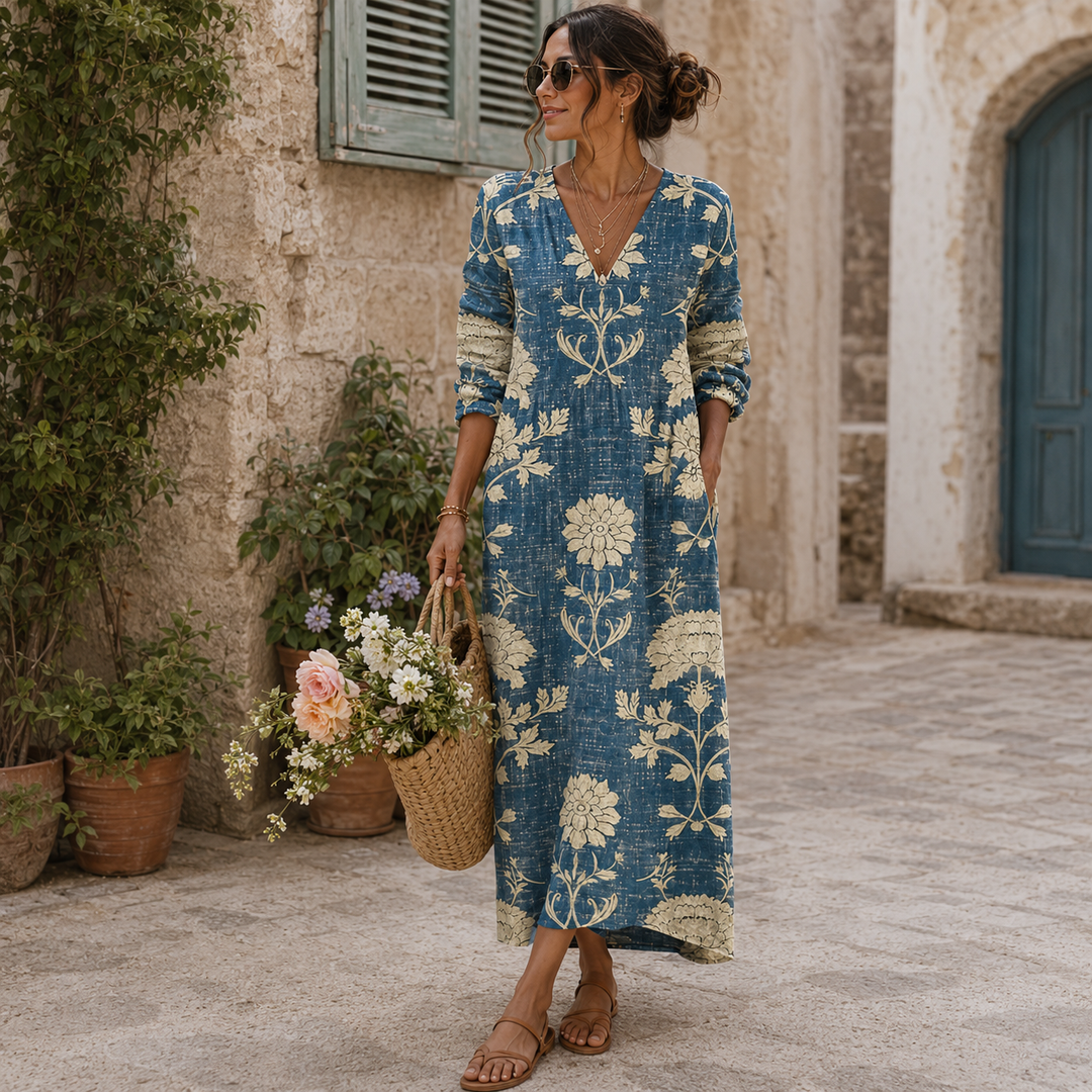 Isabel | Vestido largo con estampado de ramas en flores