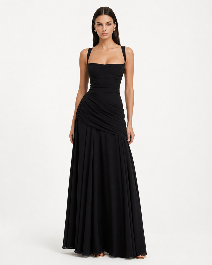 ENIE | Vestido Maxi con Escote Angular Refinado