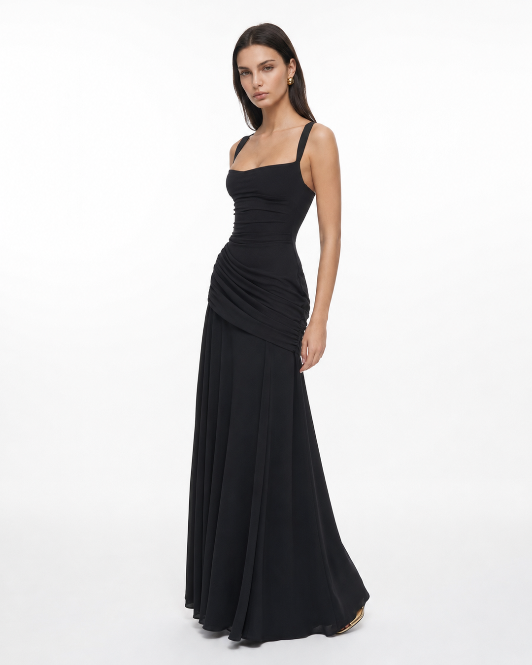 ENIE | Vestido Maxi con Escote Angular Refinado