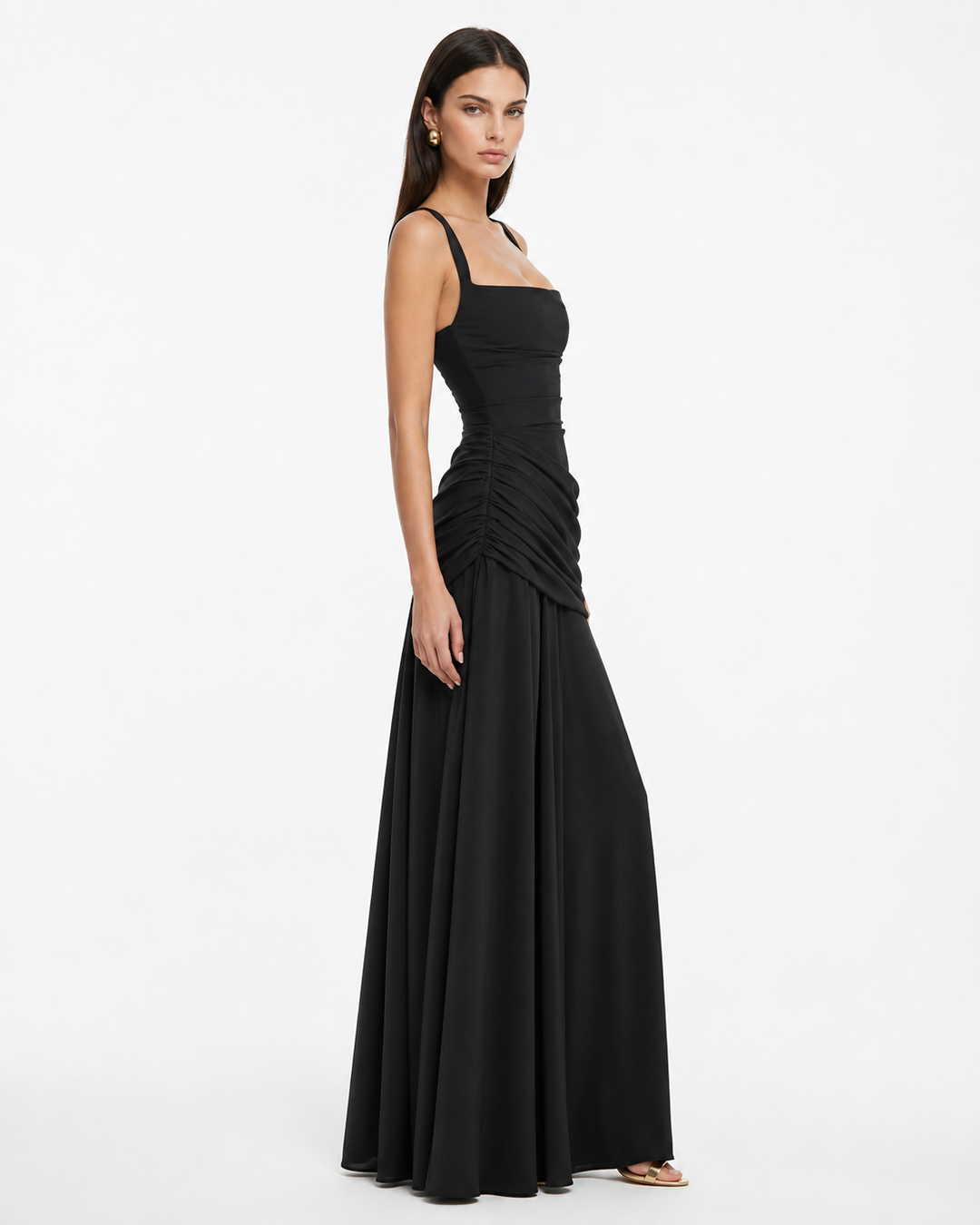 ENIE | Vestido Maxi con Escote Angular Refinado