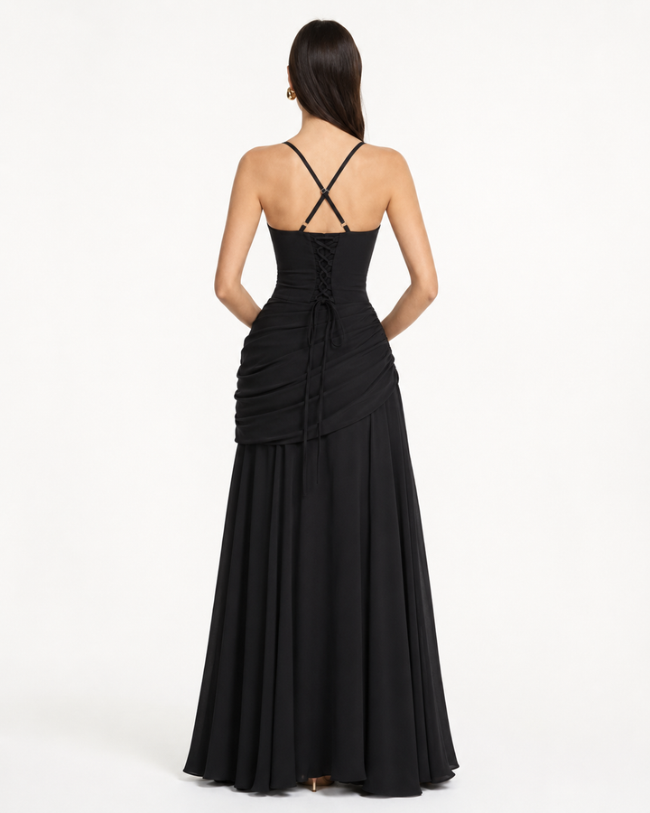 ENIE | Vestido Maxi con Escote Angular Refinado