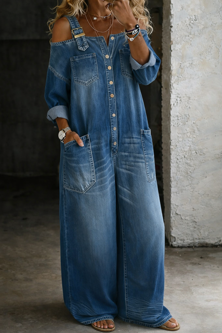 Sophia | Vestido de denim con hombros al descubierto