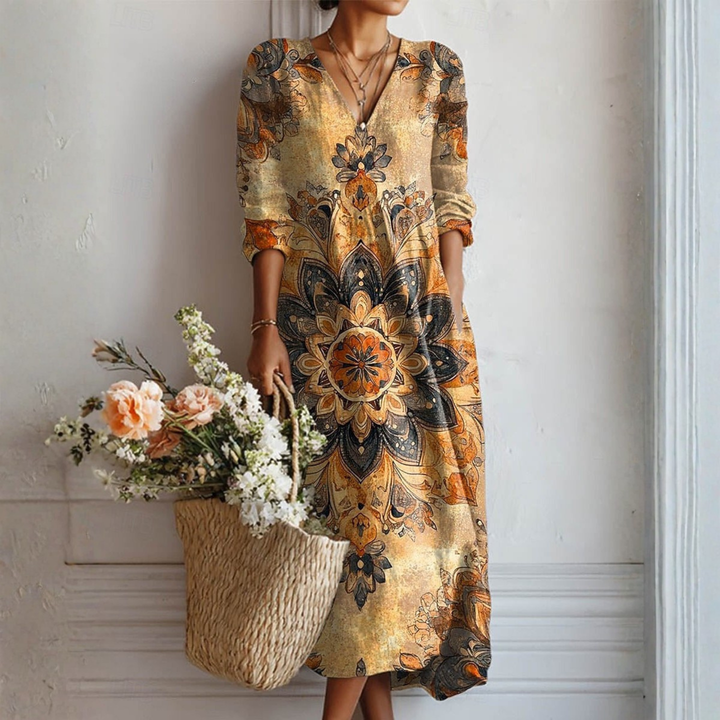 Vestido Dora con estampado de flores y elegancia natural