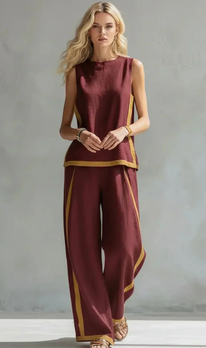 Ursula – Un conjunto chic y relajado de un chaleco y un pantalón con detalles bicolores
