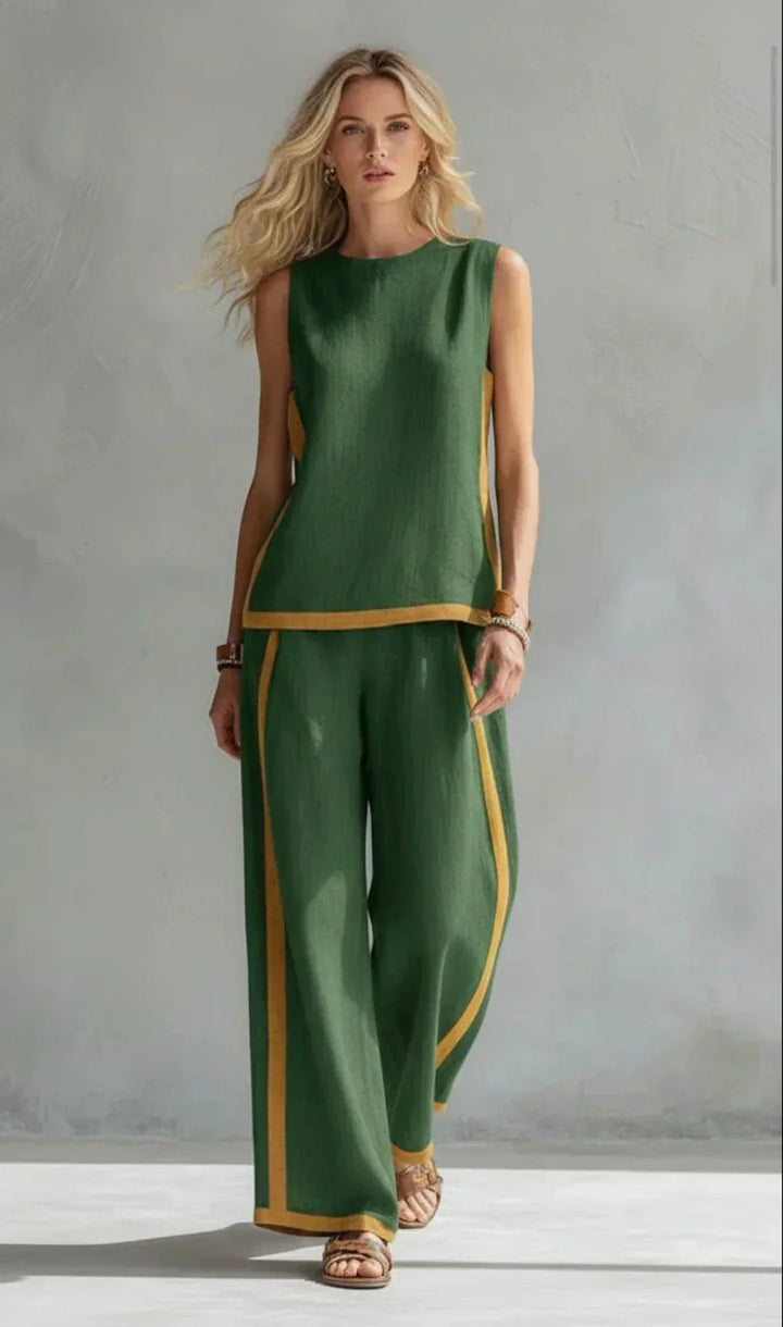Ursula – Un conjunto chic y relajado de un chaleco y un pantalón con detalles bicolores