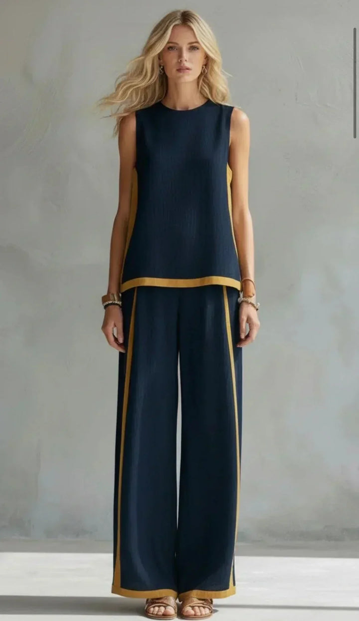 Ursula – Un conjunto chic y relajado de un chaleco y un pantalón con detalles bicolores
