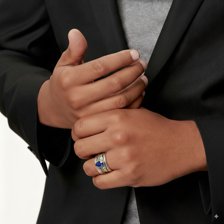 Anillo de plata vintage con cristal azul