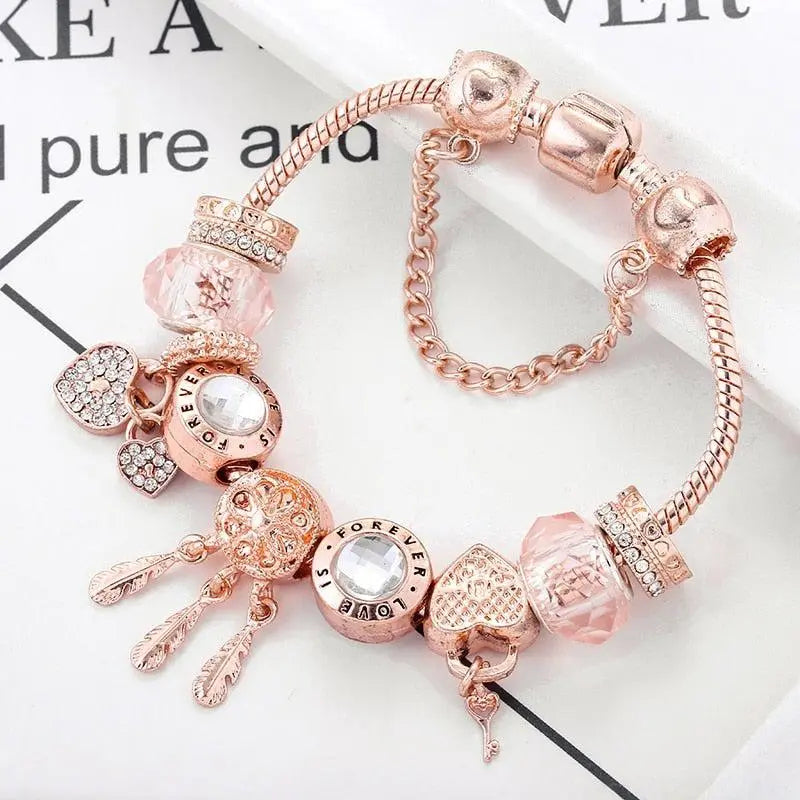 Pulsera Atrapa-Sueños Rosa con Charms de Plata Incluidos