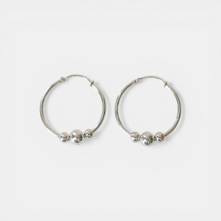 Aros de Plata Esterlina 925 con Bolas Móviles, Pendientes en Diferentes Tamaños