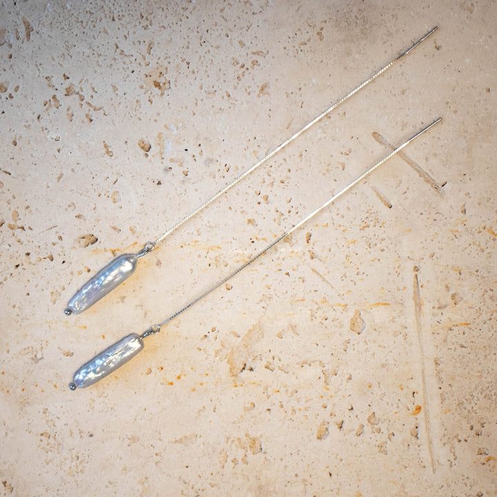 Pendientes Threader con Perla de Agua Dulce – Plata 925